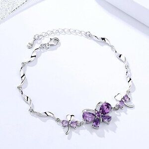Butterfly Bracelet Sterling Silver and Genuine Amethyst, Purple, Green, Yellow